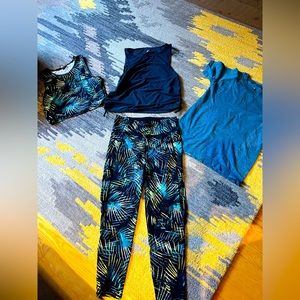 Sweaty Betty athletic outfit - 1 pair of 7/8 leggings, and 3 coordinating tops.